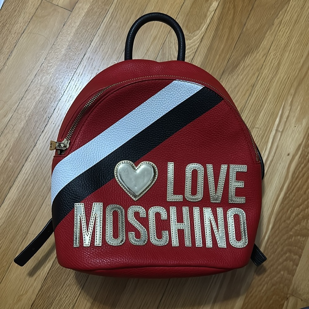 LOVE MOSCHINO Red Faux Leather Backpack